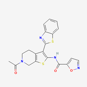 molecular formula C20H16N4O3S2 B2974752 N-(6-acetyl-3-(benzo[d]thiazol-2-yl)-4,5,6,7-tetrahydrothieno[2,3-c]pyridin-2-yl)isoxazole-5-carboxamide CAS No. 919751-67-0