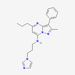 molecular formula C22H26N6 B2974761 N-[3-(1H-imidazol-1-yl)propyl]-2-methyl-3-phenyl-5-propylpyrazolo[1,5-a]pyrimidin-7-amine CAS No. 896827-55-7