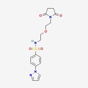 molecular formula C17H20N4O5S B2974768 N-(2-(2-(2,5-二氧代吡咯烷-1-基)乙氧基)乙基)-4-(1H-吡唑-1-基)苯磺酰胺 CAS No. 2034497-24-8