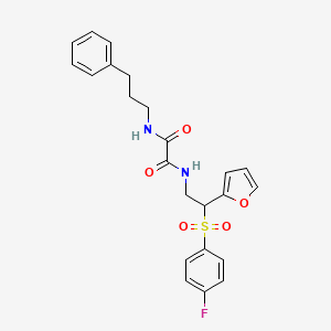 molecular formula C23H23FN2O5S B2974775 N1-(2-((4-fluorophenyl)sulfonyl)-2-(furan-2-yl)ethyl)-N2-(3-phenylpropyl)oxalamide CAS No. 896309-95-8