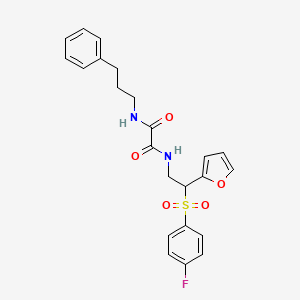 molecular formula C23H23FN2O5S B2974775 N-[2-(4-fluorobenzenesulfonyl)-2-(furan-2-yl)ethyl]-N'-(3-phenylpropyl)ethanediamide CAS No. 896309-95-8