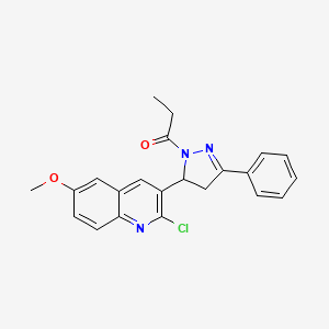 molecular formula C22H20ClN3O2 B2974794 1-(5-(2-chloro-6-methoxyquinolin-3-yl)-3-phenyl-4,5-dihydro-1H-pyrazol-1-yl)propan-1-one CAS No. 442649-75-4