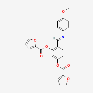 molecular formula C24H17NO7 B2974802 [3-(Furan-2-carbonyloxy)-4-[(4-methoxyphenyl)iminomethyl]phenyl] furan-2-carboxylate CAS No. 321687-24-5
