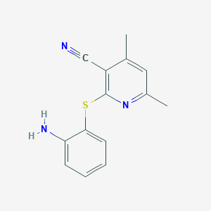 molecular formula C14H13N3S B2974821 2-[(2-Aminophenyl)sulfanyl]-4,6-dimethylnicotinonitrile CAS No. 285985-67-3