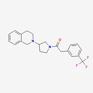 molecular formula C22H23F3N2O B2974868 1-(3-(3,4-dihydroisoquinolin-2(1H)-yl)pyrrolidin-1-yl)-2-(3-(trifluoromethyl)phenyl)ethanone CAS No. 2034527-02-9