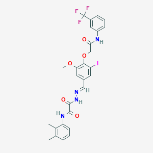 molecular formula C27H24F3IN4O5 B297487 N-(2,3-dimethylphenyl)-2-[2-(3-iodo-5-methoxy-4-{2-oxo-2-[3-(trifluoromethyl)anilino]ethoxy}benzylidene)hydrazino]-2-oxoacetamide 