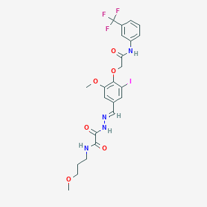 molecular formula C23H24F3IN4O6 B297488 2-[2-(3-iodo-5-methoxy-4-{2-oxo-2-[3-(trifluoromethyl)anilino]ethoxy}benzylidene)hydrazino]-N-(3-methoxypropyl)-2-oxoacetamide 