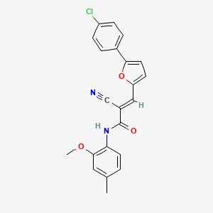 molecular formula C22H17ClN2O3 B2974885 (E)-3-(5-(4-chlorophenyl)furan-2-yl)-2-cyano-N-(2-methoxy-4-methylphenyl)acrylamide CAS No. 312923-72-1