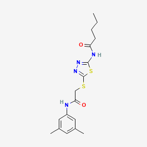 molecular formula C17H22N4O2S2 B2974891 N-(5-((2-((3,5-dimethylphenyl)amino)-2-oxoethyl)thio)-1,3,4-thiadiazol-2-yl)pentanamide CAS No. 392296-11-6