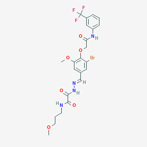 molecular formula C23H24BrF3N4O6 B297490 2-[2-(3-bromo-5-methoxy-4-{2-oxo-2-[3-(trifluoromethyl)anilino]ethoxy}benzylidene)hydrazino]-N-(3-methoxypropyl)-2-oxoacetamide 