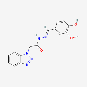 molecular formula C16H15N5O3 B2974903 2-(1H-1,2,3-benzotriazol-1-yl)-N'-[(1E)-(4-hydroxy-3-methoxyphenyl)methylene]acetohydrazide CAS No. 305353-54-2