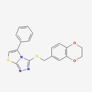 molecular formula C19H15N3O2S2 B2974910 3-{[(2,3-Dihydro-1,4-benzodioxin-6-yl)methyl]sulfanyl}-5-phenyl-[1,2,4]triazolo[3,4-b][1,3]thiazole CAS No. 690961-65-0