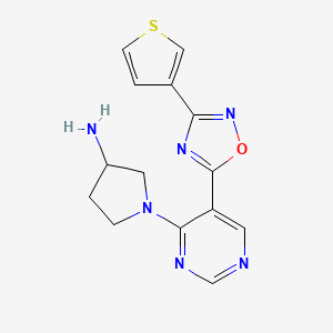 molecular formula C14H14N6OS B2974911 1-{5-[3-(3-Thienyl)-1,2,4-oxadiazol-5-yl]pyrimidin-4-yl}pyrrolidin-3-amine CAS No. 2108823-87-4