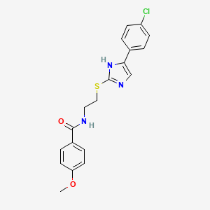 molecular formula C19H18ClN3O2S B2974931 N-(2-((5-(4-chlorophenyl)-1H-imidazol-2-yl)thio)ethyl)-4-methoxybenzamide CAS No. 897456-73-4
