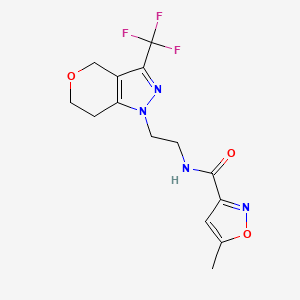 molecular formula C14H15F3N4O3 B2974946 5-methyl-N-(2-(3-(trifluoromethyl)-6,7-dihydropyrano[4,3-c]pyrazol-1(4H)-yl)ethyl)isoxazole-3-carboxamide CAS No. 1797977-46-8