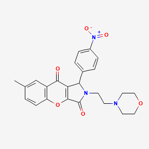 molecular formula C24H23N3O6 B2974949 7-Methyl-2-(2-morpholinoethyl)-1-(4-nitrophenyl)-1,2-dihydrochromeno[2,3-c]pyrrole-3,9-dione CAS No. 634574-13-3