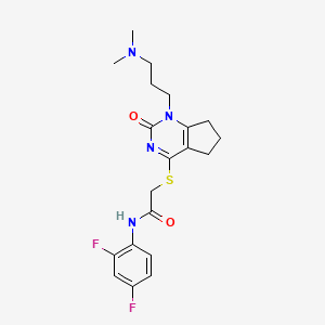 molecular formula C20H24F2N4O2S B2974954 N-(2,4-difluorophenyl)-2-[[1-[3-(dimethylamino)propyl]-2-oxo-6,7-dihydro-5H-cyclopenta[d]pyrimidin-4-yl]sulfanyl]acetamide CAS No. 898460-07-6