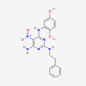 molecular formula C20H22N6O4 B2974956 N~4~-(2,5-dimethoxyphenyl)-5-nitro-N~2~-(2-phenylethyl)pyrimidine-2,4,6-triamine CAS No. 577988-26-2
