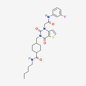 4-((1-(2-((3-fluorophenyl)amino)-2-oxoethyl)-2,4-dioxo-1,2-dihydrothieno[3,2-d]pyrimidin-3(4H)-yl)methyl)-N-pentylcyclohexanecarboxamide