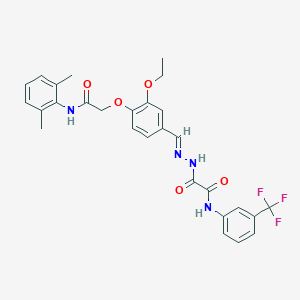 molecular formula C28H27F3N4O5 B297496 2-(2-{4-[2-(2,6-dimethylanilino)-2-oxoethoxy]-3-ethoxybenzylidene}hydrazino)-2-oxo-N-[3-(trifluoromethyl)phenyl]acetamide 