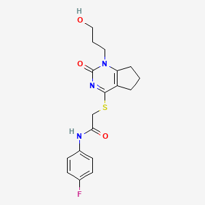 N-(4-fluorophenyl)-2-((1-(3-hydroxypropyl)-2-oxo-2,5,6,7-tetrahydro-1H-cyclopenta[d]pyrimidin-4-yl)thio)acetamide