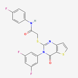 molecular formula C20H12F3N3O2S2 B2974982 2-{[3-(3,5-difluorophenyl)-4-oxo-3,4-dihydrothieno[3,2-d]pyrimidin-2-yl]sulfanyl}-N-(4-fluorophenyl)acetamide CAS No. 1260989-94-3