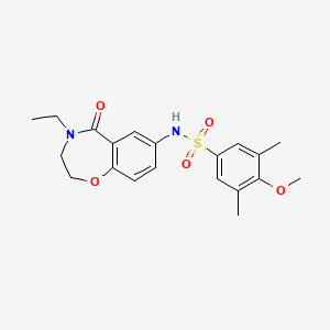 molecular formula C20H24N2O5S B2974983 N-(4-乙基-5-氧代-2,3,4,5-四氢苯并[f][1,4]噁杂环庚-7-基)-4-甲氧基-3,5-二甲苯磺酰胺 CAS No. 922553-68-2