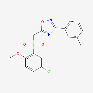 molecular formula C17H15ClN2O4S B2974993 5-(((5-Chloro-2-methoxyphenyl)sulfonyl)methyl)-3-(m-tolyl)-1,2,4-oxadiazole CAS No. 1105234-71-6