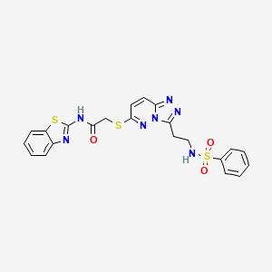 molecular formula C22H19N7O3S3 B2975013 2-{[3-(2-benzenesulfonamidoethyl)-[1,2,4]triazolo[4,3-b]pyridazin-6-yl]sulfanyl}-N-(1,3-benzothiazol-2-yl)acetamide CAS No. 872996-88-8