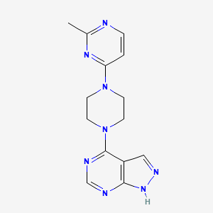 molecular formula C14H16N8 B2975023 4-[4-(2-Methylpyrimidin-4-yl)piperazin-1-yl]-1H-pyrazolo[3,4-d]pyrimidine CAS No. 2415551-47-0