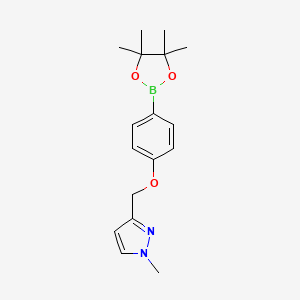 molecular formula C17H23BN2O3 B2975025 1-Methyl-3-[[4-(4,4,5,5-tetramethyl-1,3,2-dioxaborolan-2-yl)phenoxy]methyl]pyrazole CAS No. 2246557-66-2