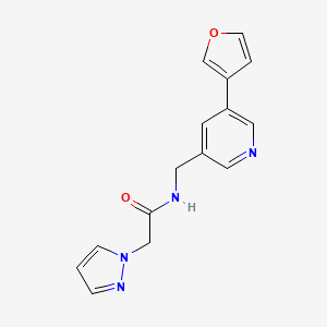 molecular formula C15H14N4O2 B2975036 N-((5-(furan-3-yl)pyridin-3-yl)methyl)-2-(1H-pyrazol-1-yl)acetamide CAS No. 2034428-79-8