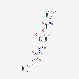 molecular formula C27H27IN4O5 B297504 N-benzyl-2-(2-{4-[2-(3,4-dimethylanilino)-2-oxoethoxy]-3-iodo-5-methoxybenzylidene}hydrazino)-2-oxoacetamide 