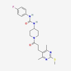 molecular formula C22H28FN5O2S B2975044 3-(1-{3-[4,6-Dimethyl-2-(methylsulfanyl)pyrimidin-5-yl]propanoyl}piperidin-4-yl)-1-(4-fluorophenyl)urea CAS No. 1223227-09-5