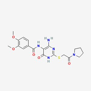 N-(4-amino-6-oxo-2-((2-oxo-2-(pyrrolidin-1-yl)ethyl)thio)-1,6-dihydropyrimidin-5-yl)-3,4-dimethoxybenzamide