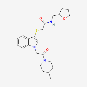 molecular formula C23H31N3O3S B2975066 2-({1-[2-(4-methylpiperidin-1-yl)-2-oxoethyl]-1H-indol-3-yl}thio)-N-(tetrahydrofuran-2-ylmethyl)acetamide CAS No. 878054-67-2