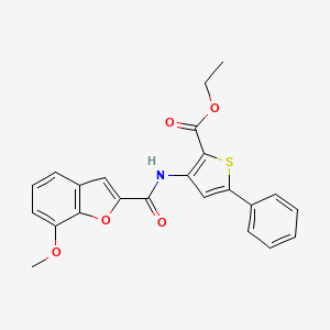 molecular formula C23H19NO5S B2975103 3-(7-甲氧基苯并呋喃-2-甲酰胺基)-5-苯基噻吩-2-甲酸乙酯 CAS No. 921568-91-4