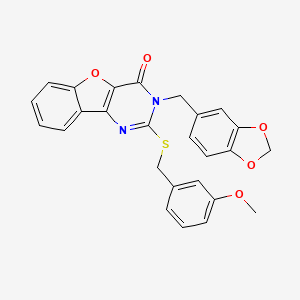 molecular formula C26H20N2O5S B2975108 3-(1,3-苯并二氧杂环-5-基甲基)-2-[(3-甲氧基苄基)硫代][1]苯并呋并[3,2-d]嘧啶-4(3H)-酮 CAS No. 1291864-89-5
