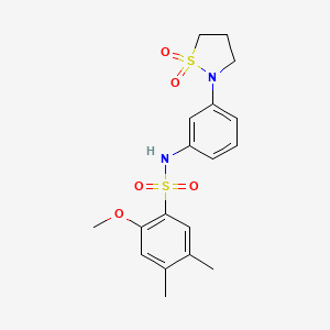 molecular formula C18H22N2O5S2 B2975112 N-(3-(1,1-二氧化异噻唑烷-2-基)苯基)-2-甲氧基-4,5-二甲苯磺酰胺 CAS No. 904810-64-6