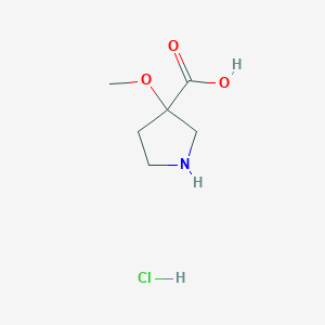 molecular formula C6H12ClNO3 B2975131 3-Methoxypyrrolidine-3-carboxylic acid hydrochloride CAS No. 2137779-52-1