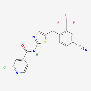molecular formula C18H10ClF3N4OS B2975139 2-chloro-N-(5-{[4-cyano-2-(trifluoromethyl)phenyl]methyl}-1,3-thiazol-2-yl)pyridine-4-carboxamide CAS No. 1209400-59-8