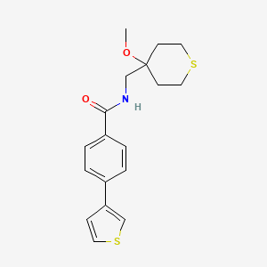 molecular formula C18H21NO2S2 B2975145 N-((4-methoxytetrahydro-2H-thiopyran-4-yl)methyl)-4-(thiophen-3-yl)benzamide CAS No. 2034588-08-2