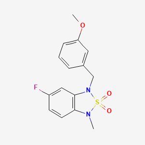 molecular formula C15H15FN2O3S B2975170 5-Fluoro-3-(3-methoxybenzyl)-1-methyl-1,3-dihydrobenzo[c][1,2,5]thiadiazole 2,2-dioxide CAS No. 2034236-33-2