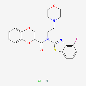 molecular formula C22H23ClFN3O4S B2975172 N-(4-fluorobenzo[d]thiazol-2-yl)-N-(2-morpholinoethyl)-2,3-dihydrobenzo[b][1,4]dioxine-2-carboxamide hydrochloride CAS No. 1217006-10-4