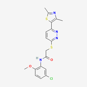 molecular formula C18H17ClN4O2S2 B2975180 N-(5-chloro-2-methoxyphenyl)-2-{[6-(2,4-dimethyl-1,3-thiazol-5-yl)pyridazin-3-yl]sulfanyl}acetamide CAS No. 894010-45-8