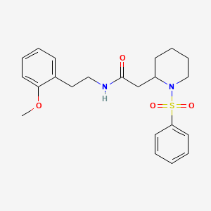 molecular formula C22H28N2O4S B2975182 N-(2-methoxyphenethyl)-2-(1-(phenylsulfonyl)piperidin-2-yl)acetamide CAS No. 1021040-66-3