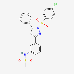 molecular formula C22H20ClN3O4S2 B2975188 N-[3-[2-(4-氯苯基)磺酰基-3-苯基-3,4-二氢吡唑-5-基]苯基]甲磺酰胺 CAS No. 851782-58-6