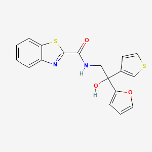 molecular formula C18H14N2O3S2 B2975199 N-(2-(呋喃-2-基)-2-羟基-2-(噻吩-3-基)乙基)苯并[d]噻唑-2-甲酰胺 CAS No. 2034482-93-2