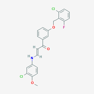 molecular formula C23H18Cl2FNO3 B2975218 (E)-1-[3-[(2-chloro-6-fluorophenyl)methoxy]phenyl]-3-(3-chloro-4-methoxyanilino)prop-2-en-1-one CAS No. 478039-57-5