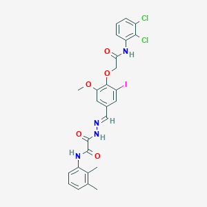 molecular formula C26H23Cl2IN4O5 B297522 2-(2-{4-[2-(2,3-dichloroanilino)-2-oxoethoxy]-3-iodo-5-methoxybenzylidene}hydrazino)-N-(2,3-dimethylphenyl)-2-oxoacetamide 